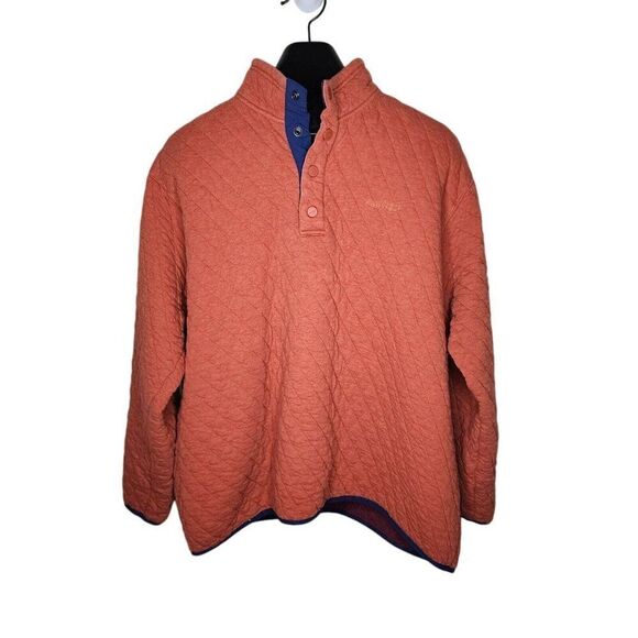 Orvis Quilted Pullover Sweatshirt 1/4 Button Mens Size XL Orange - Picture 1 of 8